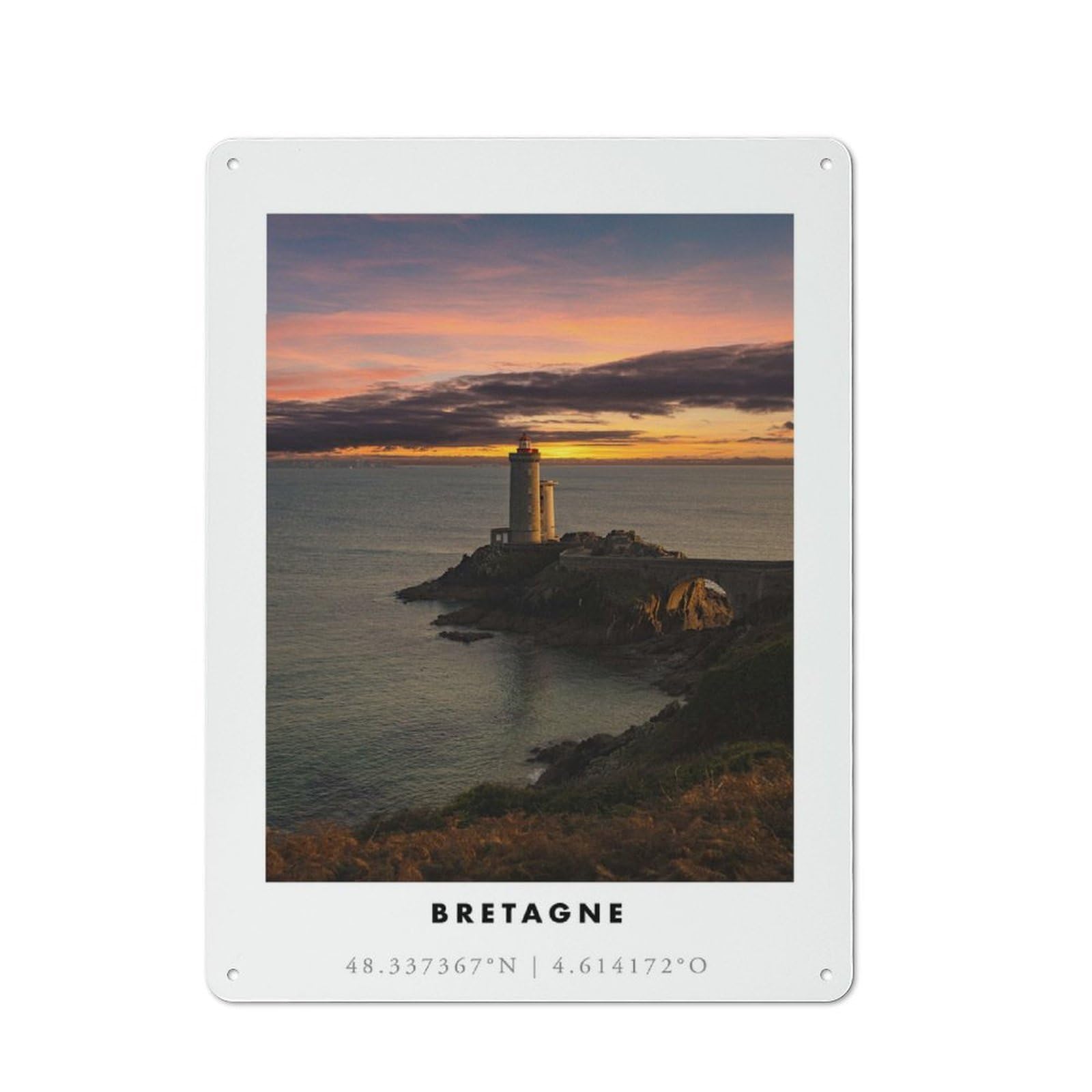 Lighthouse Sunset in Bretagne Retro Metal Wall Decor 40x30cm, Metal Sign for Bar, Kitchen, Garage Or Games Room