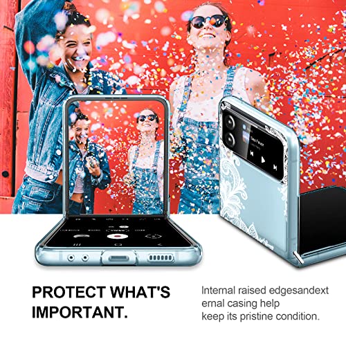 Z Flip 4 Case For Samsung Galaxy Z Flip 4 5G Case Clear Cute Slim Thin For Women Soft Silicone Tpu Cover For Samsung Z Flip 4 Phone Case Rugged Heavy Duty Shockproof With Mandala-Flower (White) #TOP3