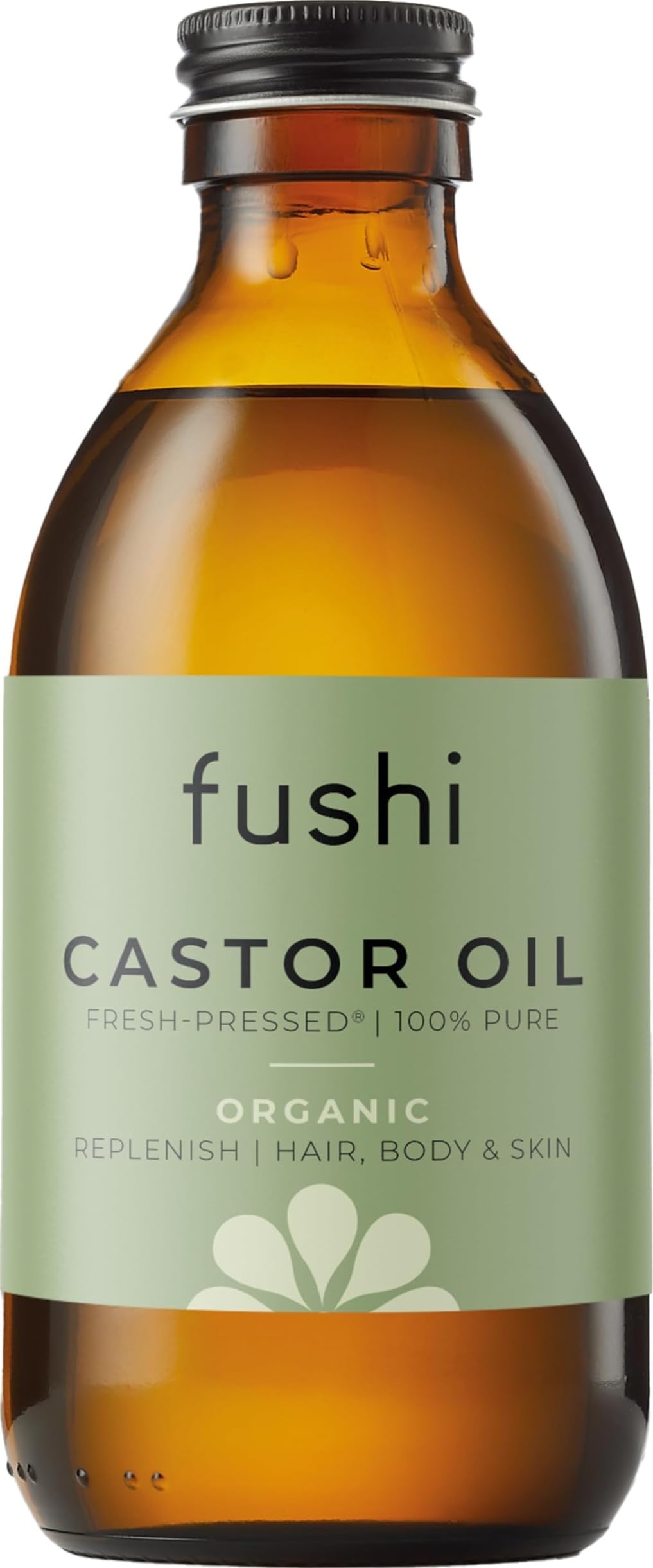 Fushi Organic Castor Oil 250ml Cold-Pressed For Hair Skin & Lash Growth | 100% pure, Hexane Free & bottled in glass. For eyelashes, eyebrows, scalp & castor oil packs