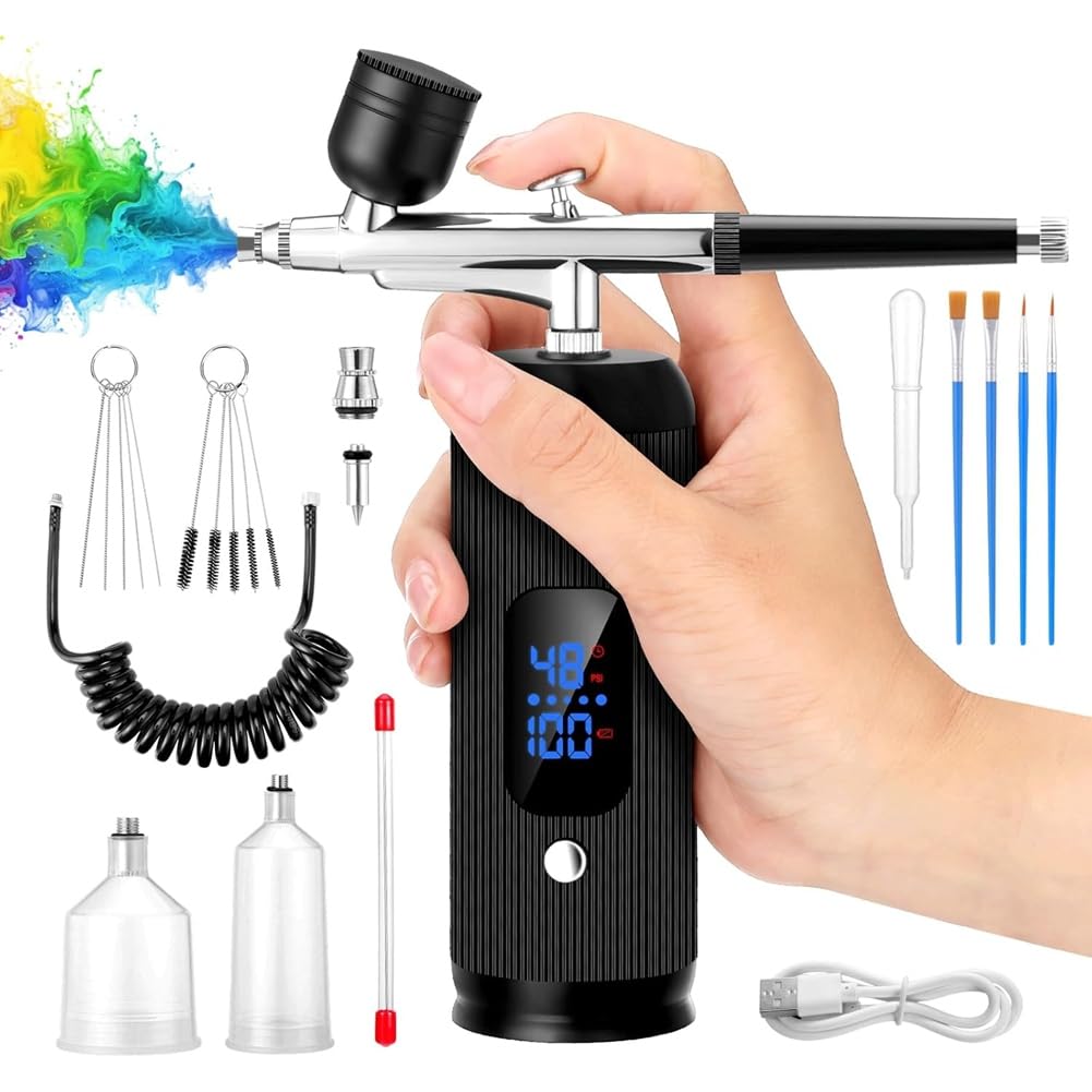 Airbrush-Set mit 0,3/0,5 mm Düsen, Hochdruck-Kompressor, 28/38/48 PSI, verstopfungsfreies Design zum Schminken, zum Malen für Gebäck, Make-up