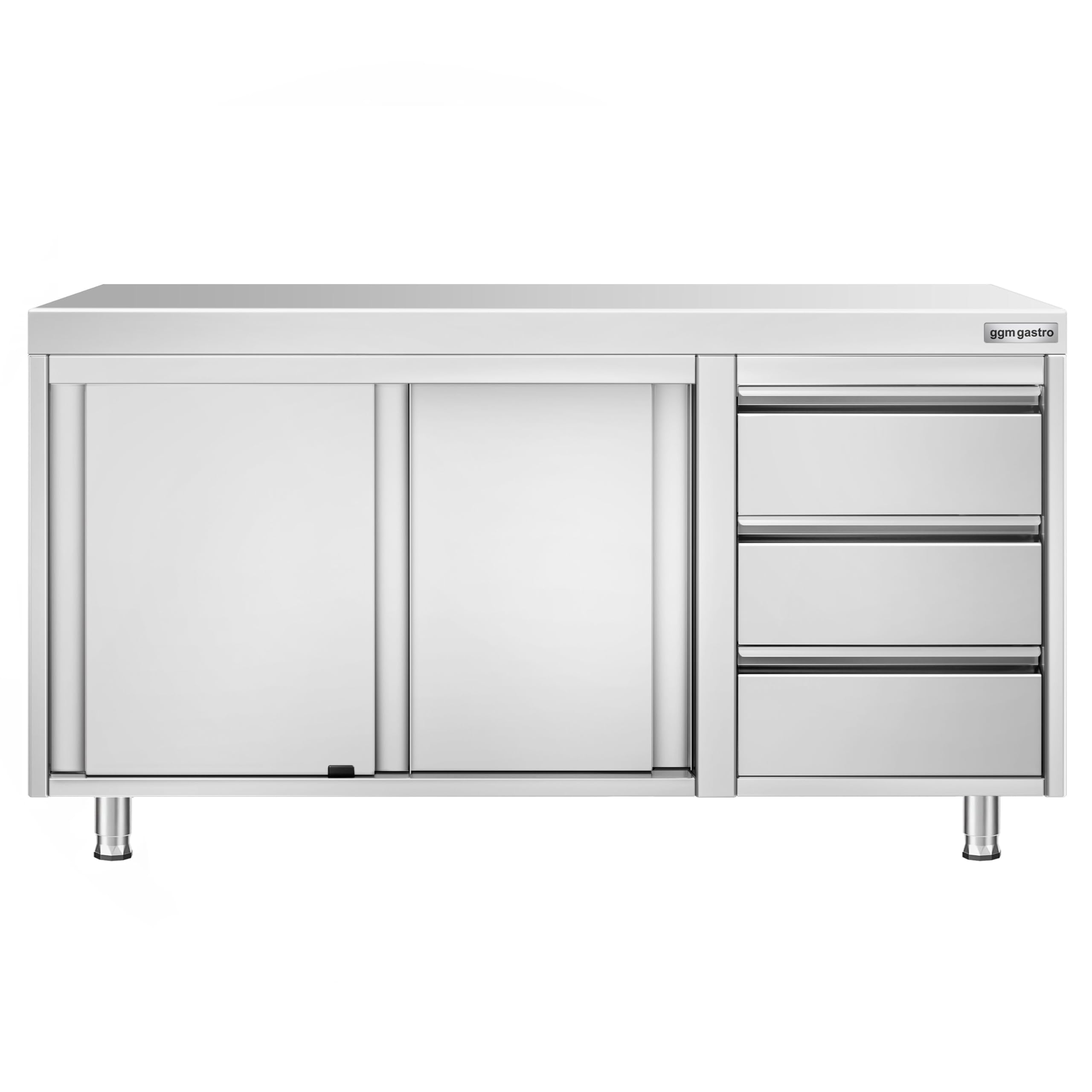 GGM Gastro | ASK147R3 | Edelstahl Arbeitsschrank PREMIUM - 1400x700mm - mit 3 Schubladen rechts