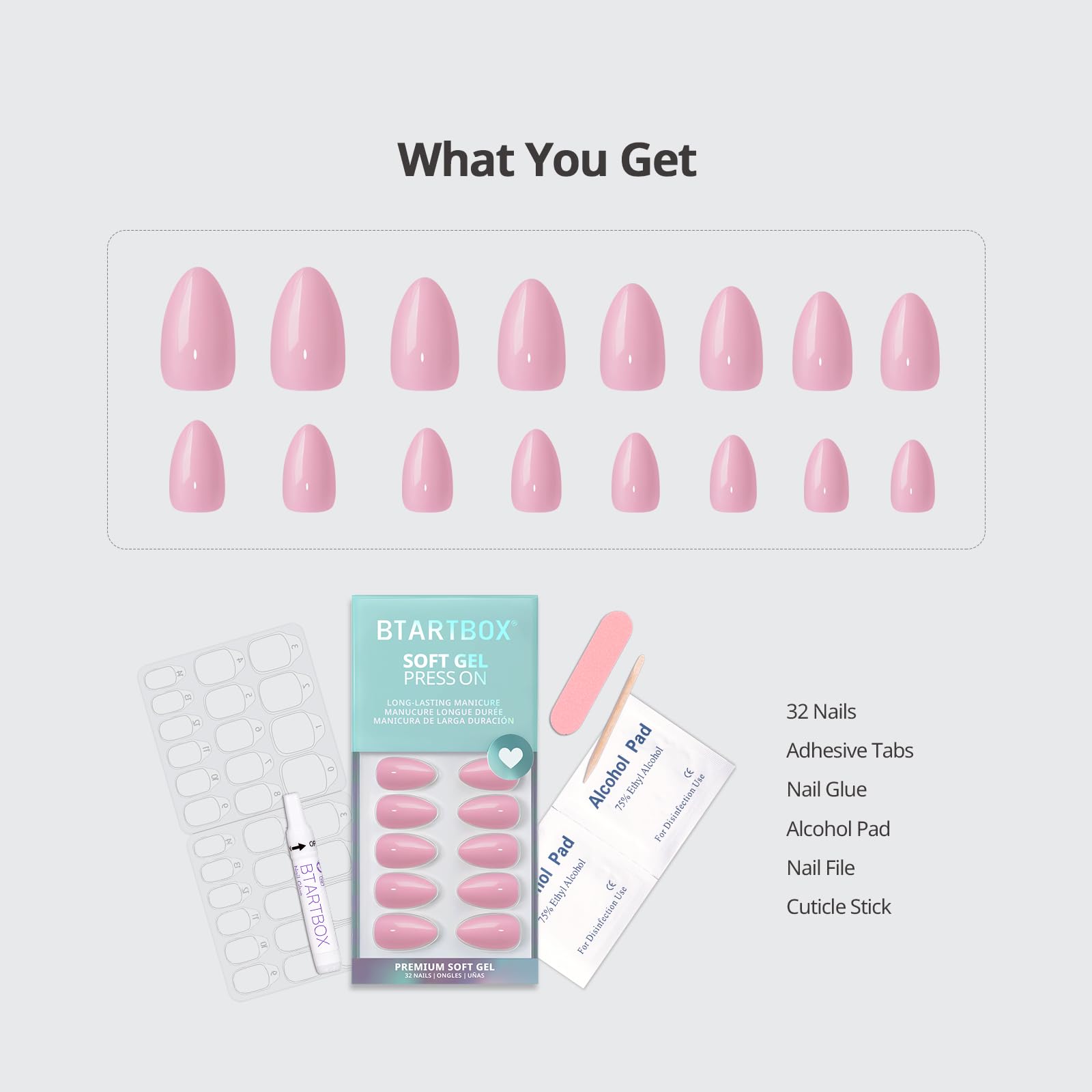 BTArtbox Press On Nails French Tips - 32 Pcs Short Square False Nails With Nail Glue and Adhesive Nail Tabs, No Fade Out Stick On Nails in 16 Sizes, Soft Gel Fake Nail for Women, Classic White — view 131