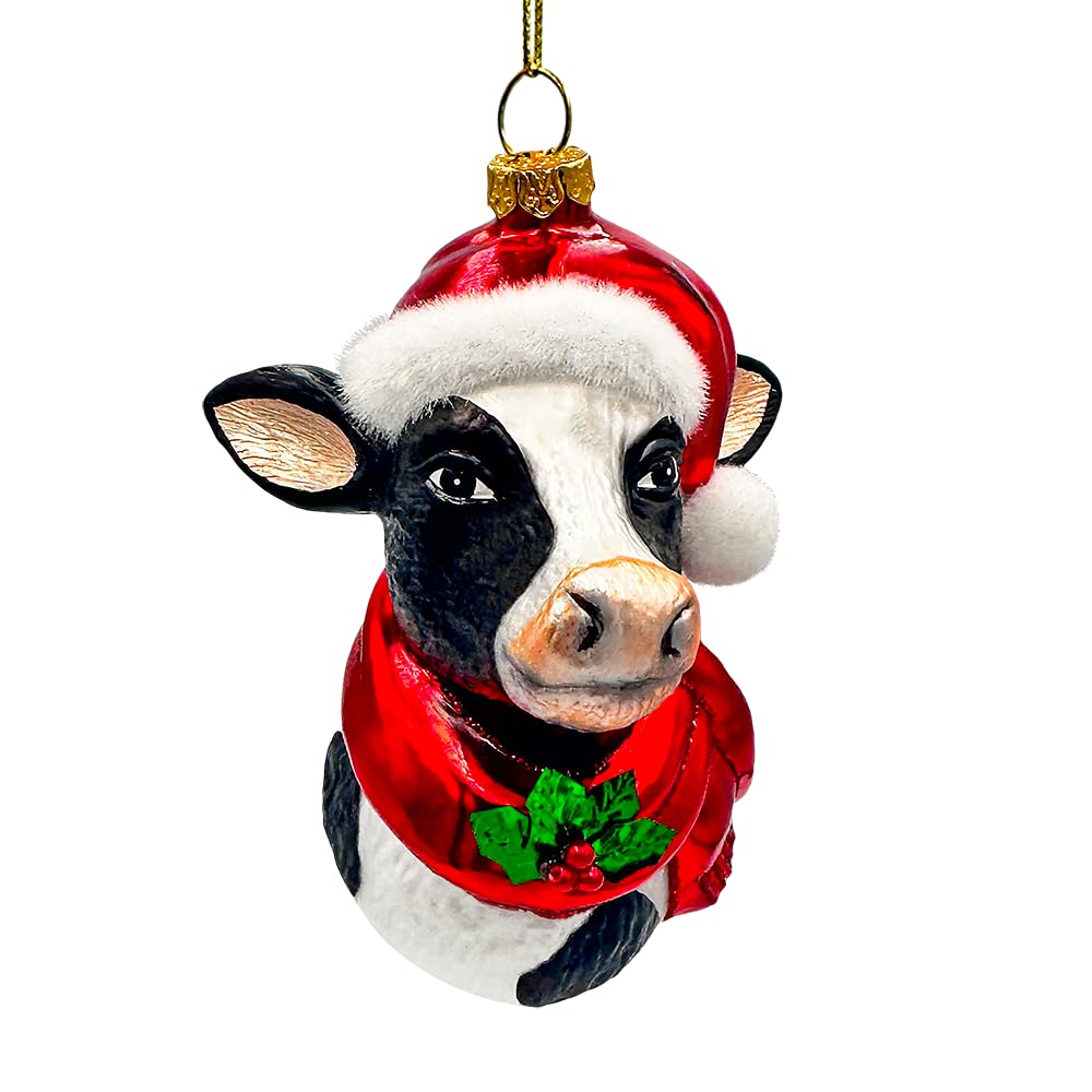 Décoration de Noël en verre soufflé vache, cadeau idéal thème ferme