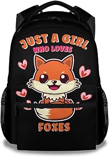 PoshWrap Fox Back to School Backpack for Girls, 16 Inch Black Backpacks for Kids 6-12 Years, Cartoon Durable Bookbag for Elementary