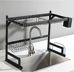 Escorredor Louça Pratos Suspenso Bandeja Parede Grande 65 cm (Preto)