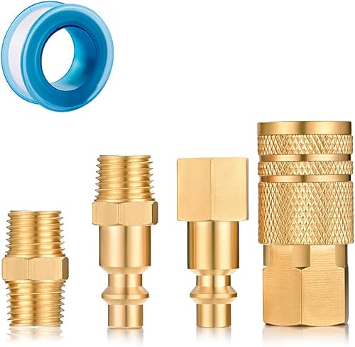 Miniatura 8 de Kit de acoplador de aire y enchufe, accesorios de aire de conector rápido, accesorio de manguera de aire industrial NPT de 14 de pulgada (8 piezas)