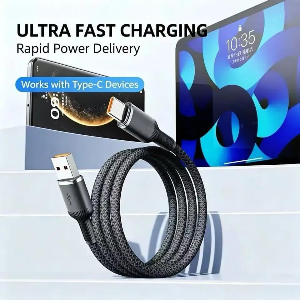 USB-A to USB-C Woven Cable Fast Charging Durable and Tangle-Free Design Compatible Charger for Apple & Android Devices (1.0 m, 3.28 ft) - Blue image 5