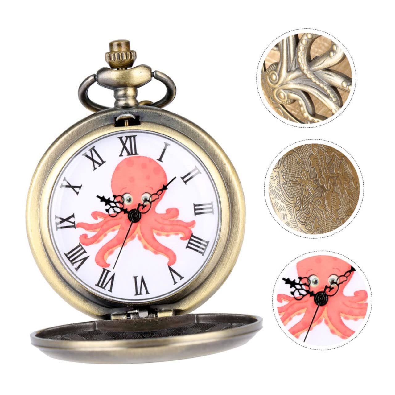 Gatuida 4 Pièces Montre De Poche Pieuvre Montres De Poche pour Hommes Chaîne De De e Chaîne De e Cadeau pour Les Hommes De e Ancienne Steampunk Alliage Collier