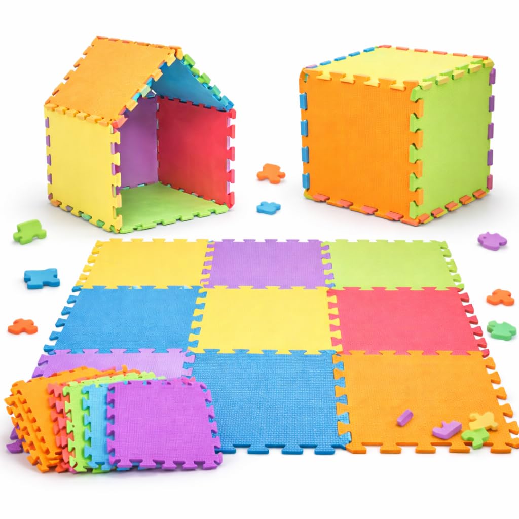Interlocking Foam Play Mat Tiles – EVA Baby Floor Mats 29x29cm Thick Padded Non-Toxic Puzzle Flooring – Soft Safety Play Mat for Babies & Toddlers – Nursery Playroom Gym Floor (9 Tiles)