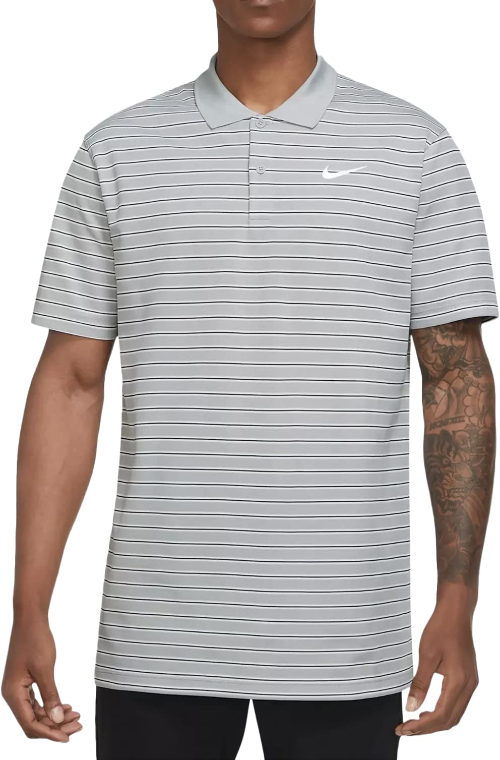 Nike Dri-FIT Victory Stripe Polo, Light Smoke Grey/White, Small