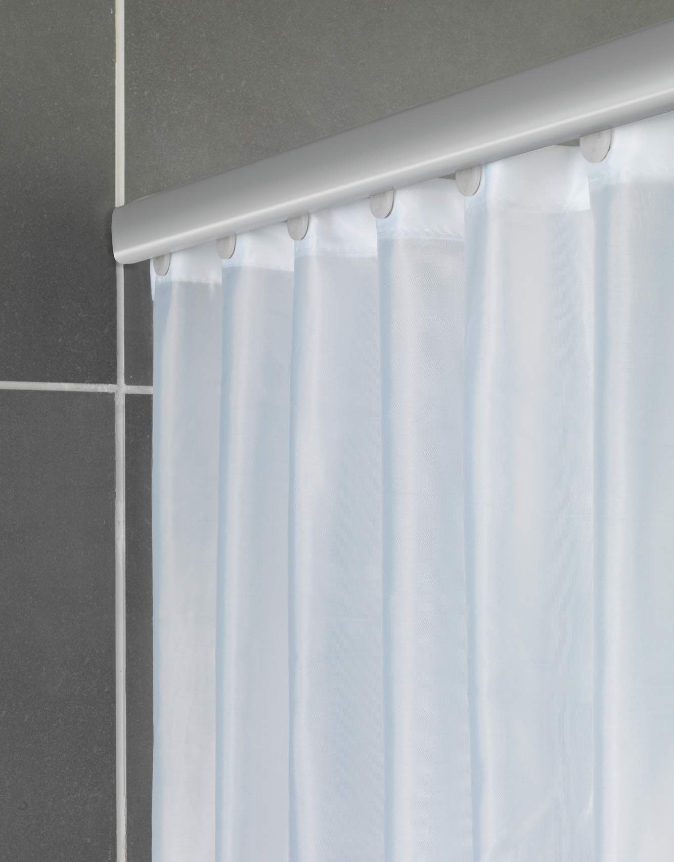 WENKO Barra de ducha telescópica «Era» en color cromo, barra de cortina de ducha extensible de aluminio inoxidable, para fijar todas las cortinas de ducha, fijación sin taladrar, 125-210 x 2 x 3,5 cm