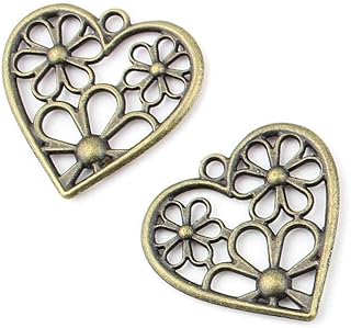 20 Pieces Anti-Brass Fashion Jewelry Making Charms 3555 Hollow Flower Heart Wholesale Supplies Pendant Craft DIY Vintage Alloys Necklace Bulk Supply Findings