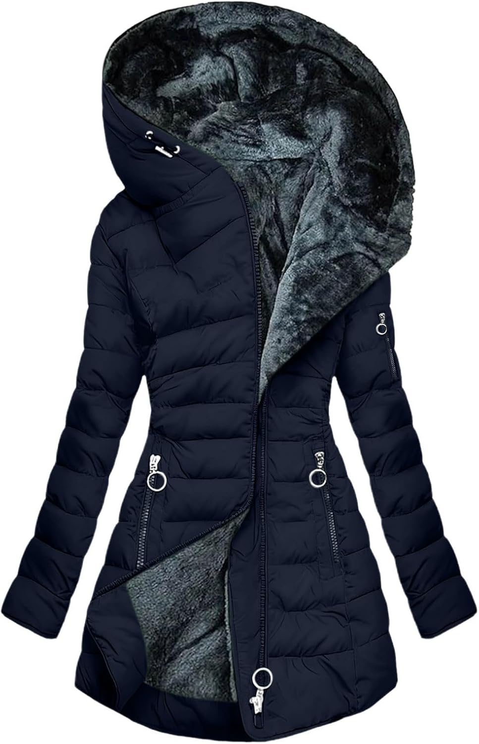 Women's Long Puffer Parka with Hood, Thick Fleece Lined Down Coat for Winter Warm Waterproof Jacket Outdoor Wear