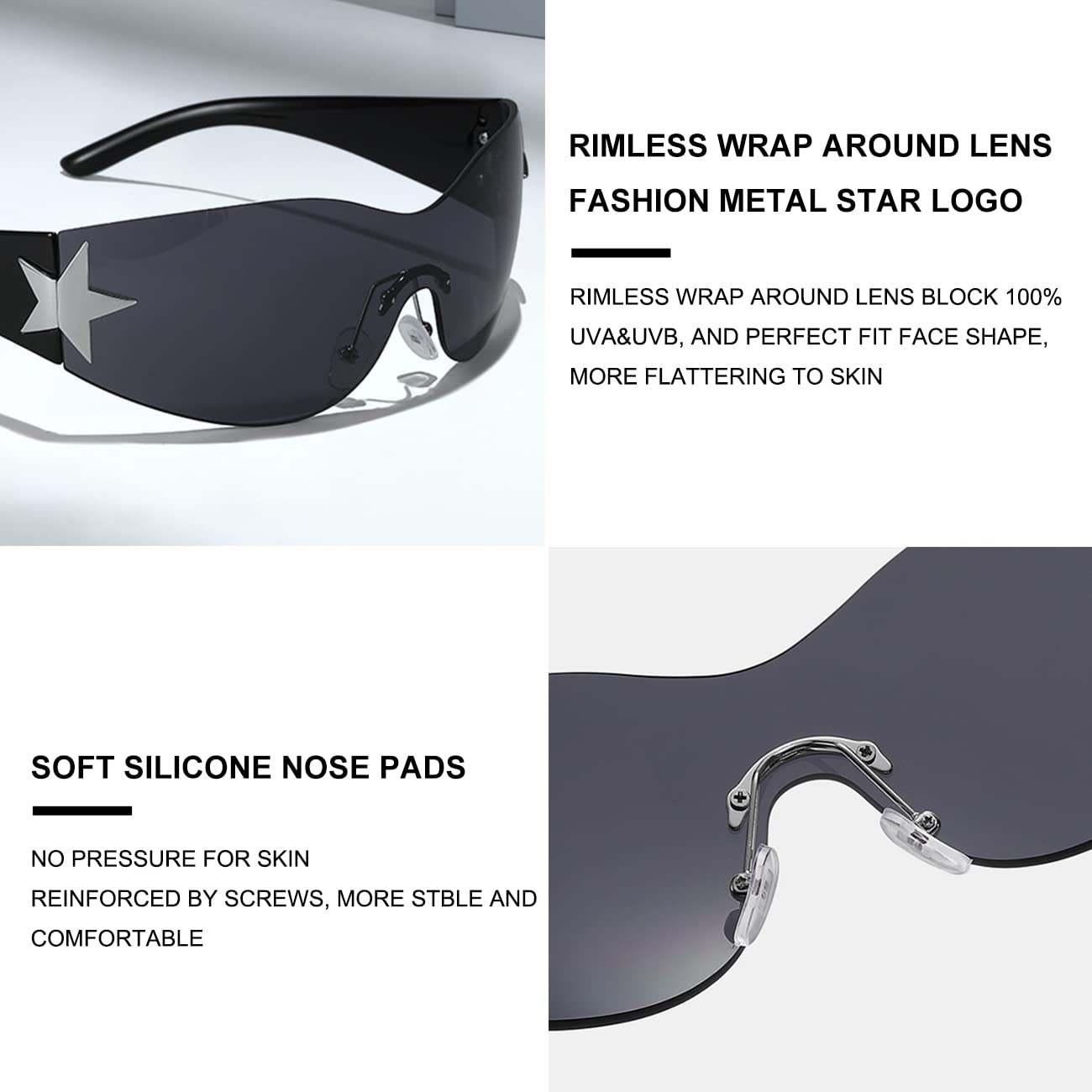 Y2K - Lentes de sol para mujeres y hombres, diseño de moda de los años 2000, lentes envolventes Y2K, sin marco, lentes de una pieza de gran tamaño, Gafas de sol marrón degradado 5