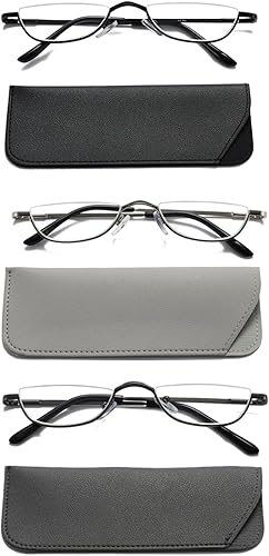 Miniatura 9 de Gafas de lectura de medio marco para mujeres y hombres, lentes de media luna, lentes de metal para lectores de lente de media luna, paquete de 3