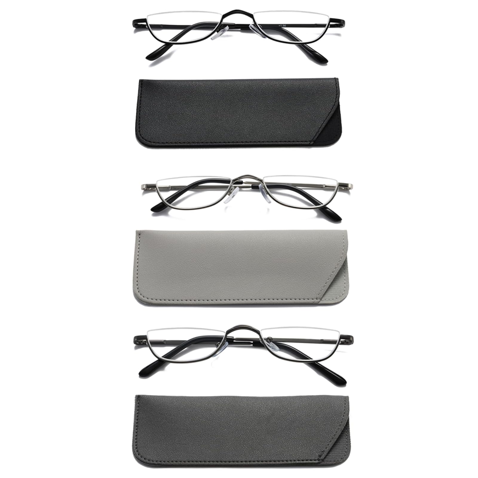 VisengViseng Half Frame Reading Glasses for Women Men Slim Half Moon Lens Readers Metal 3 pack Semi Rimless eyewear +2.5