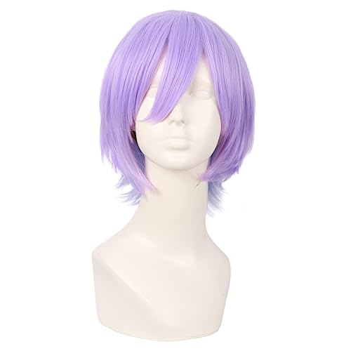 MapofBeauty 12 pulgadas11.8 in Anime Cosplay corto rizado pelo sintético flequillo lado peluca (gris azulmorado claro)