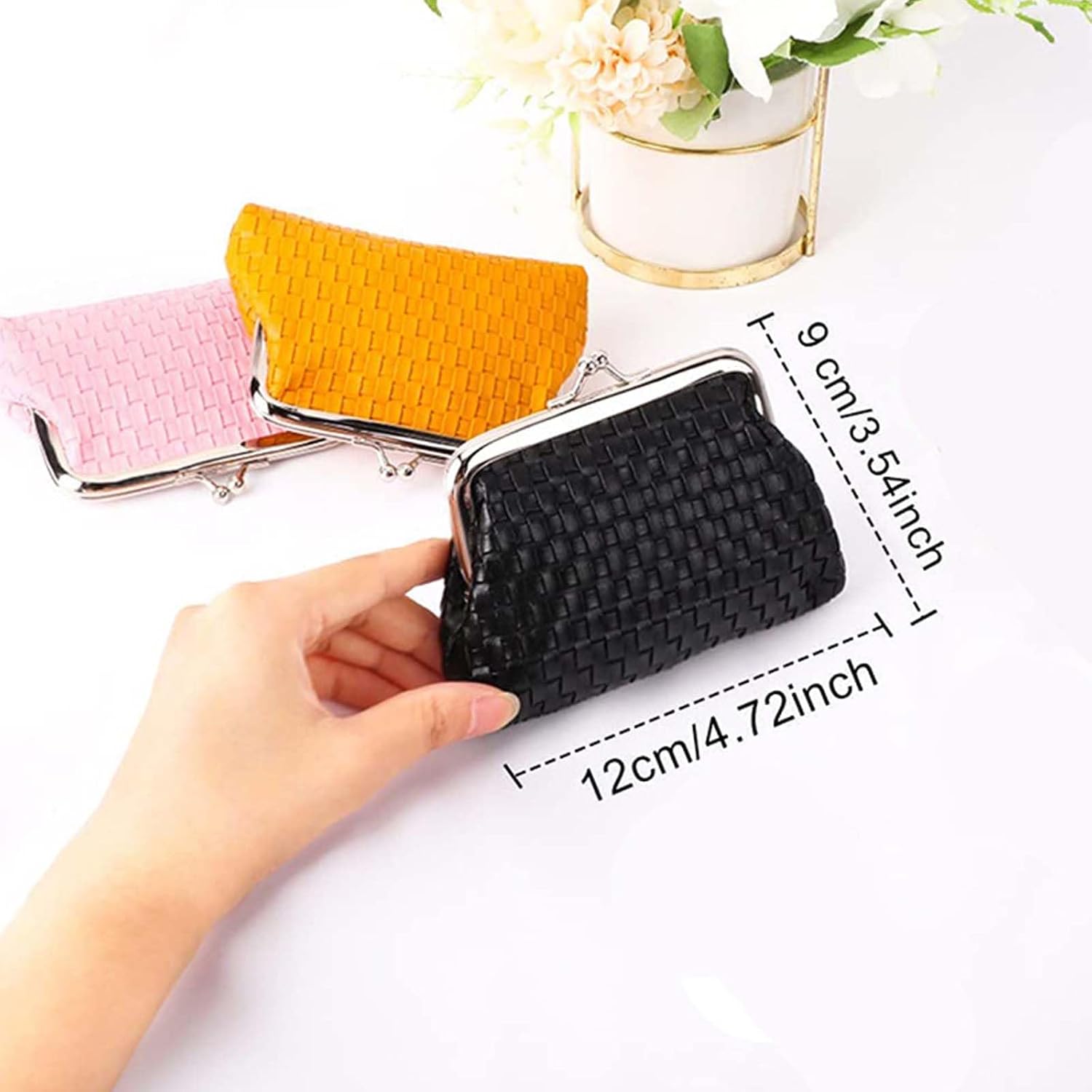 Kiss-Lock Coin Purse for Women and Girls, 4 Inch PU Weaving Change Purse Suitable for as Gifts, Coin Wallet Portable Mini Wallet for Cards, Jewelry, Cash, Keys (Color 2)