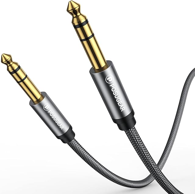 POSUGEAR 6.35mm to 6.35mm Guitar Cable 3M, Professional 1/4 Inch Jack to Jack Cable Guitar Lead, Guitar Amp Trs Cable with Nylon Braid for Electric Guitar, Bass, Amplifier, Keyboard, Speaker