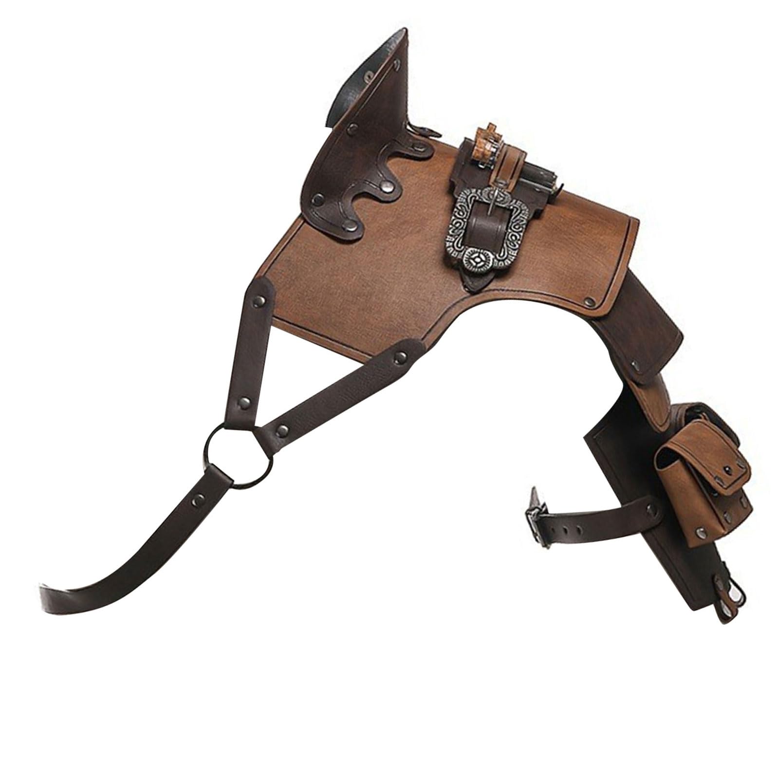Oxxggkao Unisex Kids Light Brown Medieval Vikinges Single Shoulder Armour Pu Leather Pauldrons Warriour Knights Cosplay Costume Shoulder Cover Larp Adjustable Pauldron