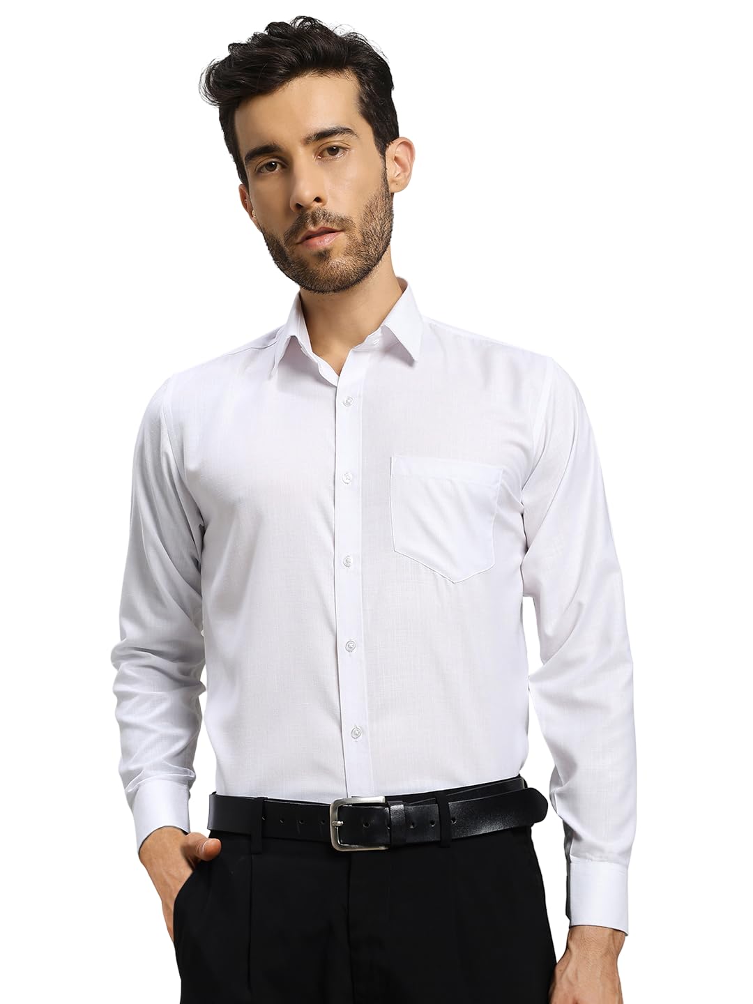 Men’s Wrinkle-Free Formal Shirt | Poly Cotton Button Down Business Casual Dress Shirt | Full Sleeve, Slim Fit (S–XXL) S White
