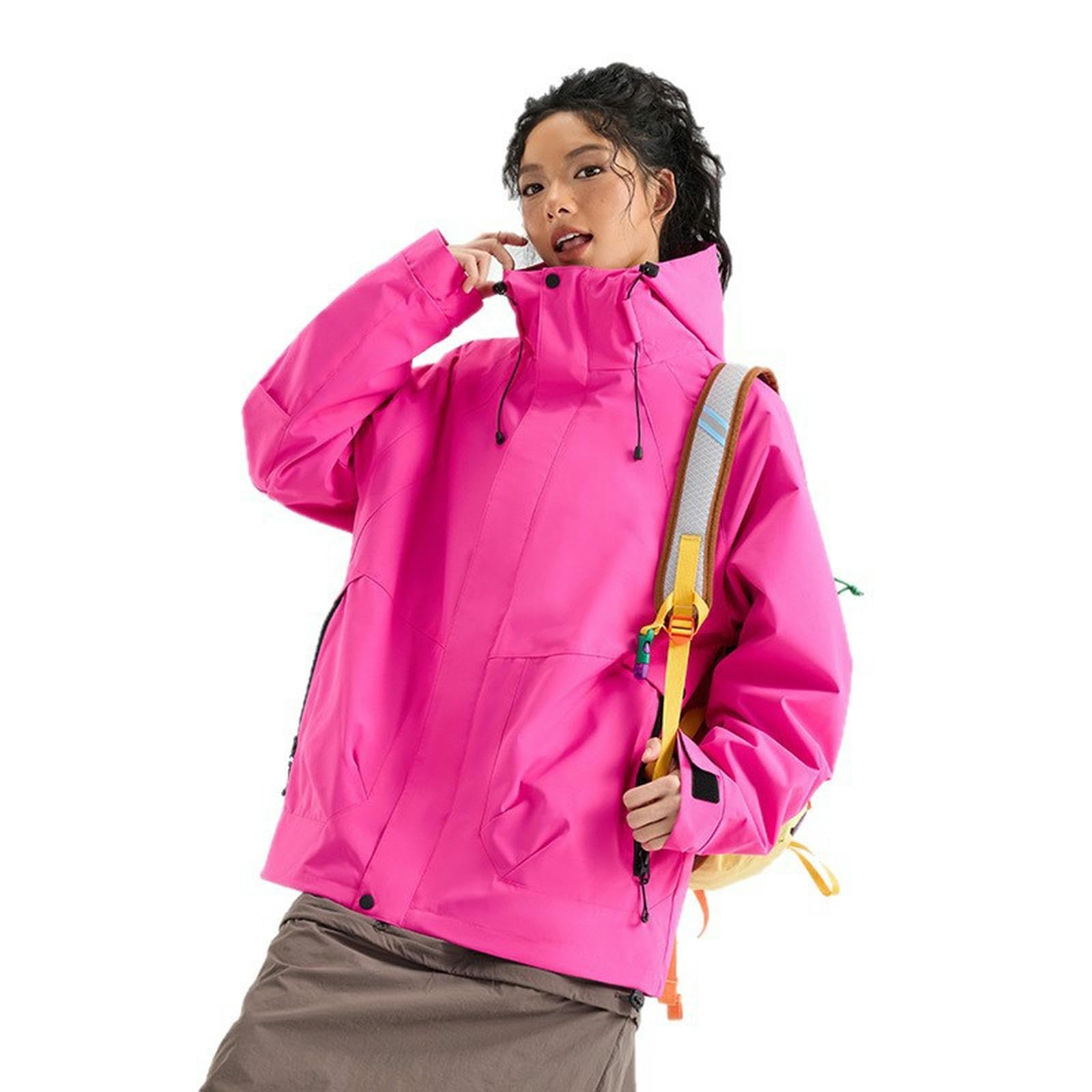 Chaqueta al aire libre a prueba de viento con capucha extraíble rosa XL