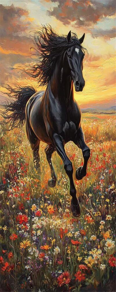 Horse Diamond Art Kits Adults Large 5D Animals Flowers Diamond Painting Kits, DIY Full Drill Crystal Art Rhinestone Embroidery Cross Stitch Arts and Crafts for Adults 11.8x31.5 Inch/30x80 cm -LR1112