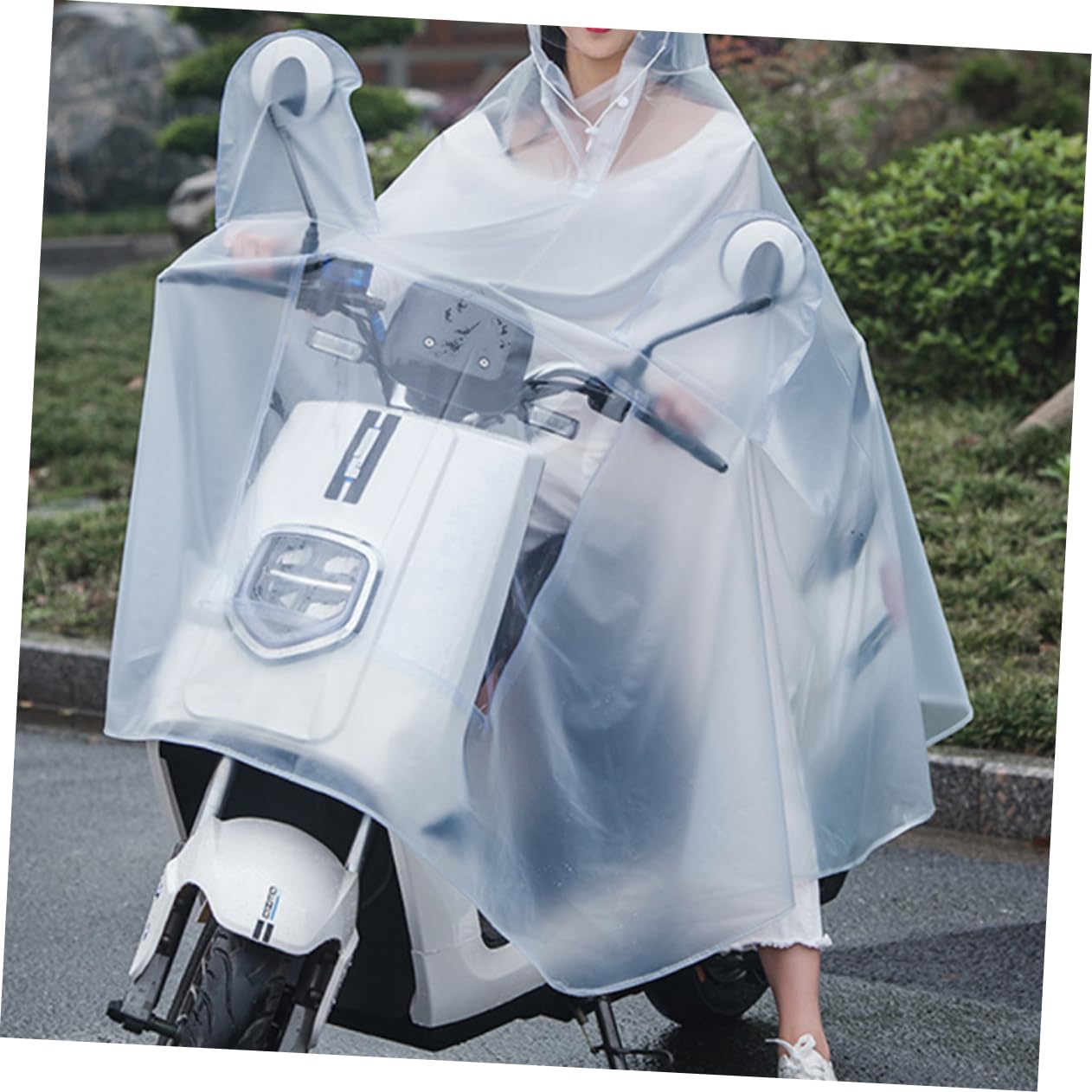 Raincoat Outdoor Donna Adulti Pvc Bianco Xxxxl per Riding | Crystal Frosted Finish, Copertura Collo, Taglio Monopezzo da Indossare Durante L'uso Esterno