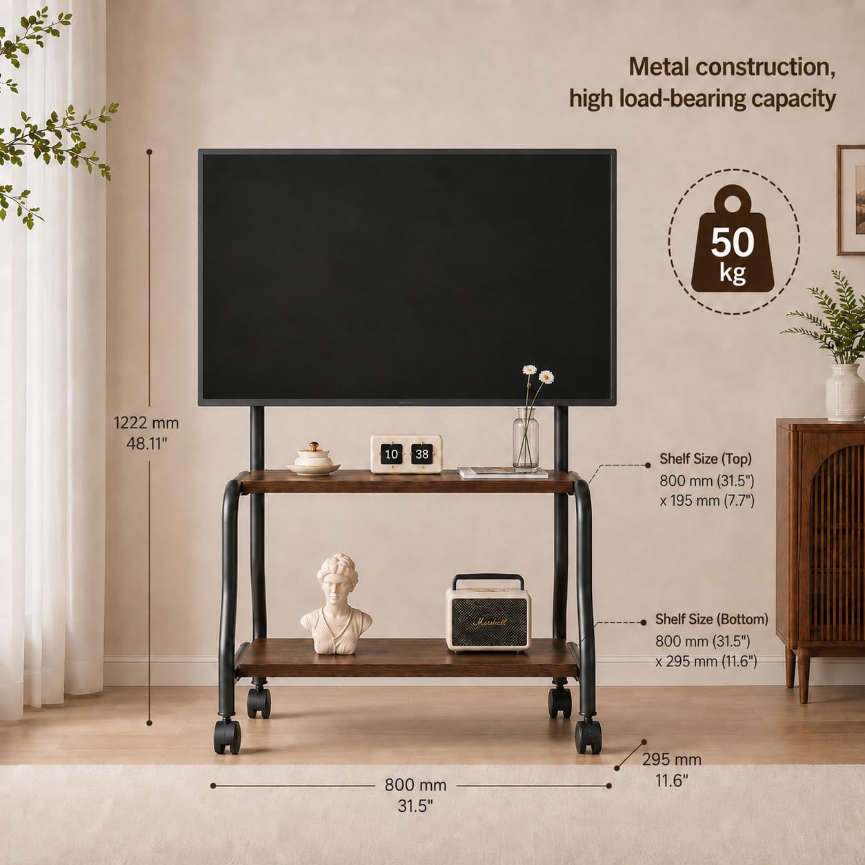 Mustorn Support TV sur Pied pour Les Téléviseurs De 32 à 75 Pouces, Tele Portable sur Pied TV Universel Jusqu'à 50 Kg Meuble TV sur roulettes VESA Max 600 x 400 mm Support Télé Trepied TV Meuble