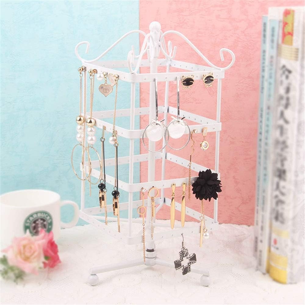Necklace Storage Box Beautiful Creative Four-layer Square Rotatable Wrought Iron e Ear Stud Earrings Display Stand Jewelry Jewelry Decoration Accessories (Color : White Size : 28X12X12cm)
