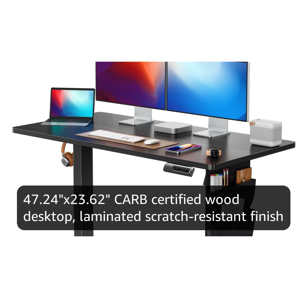 Marsail 48 x 24 inch Electric Standing Desk with Ergonomic Keyboard Tray, Adjustable Height Desk with 27.5” to 46.7” Height Range, 4 Memory Presets, Smooth and Quiet Lifting, Black