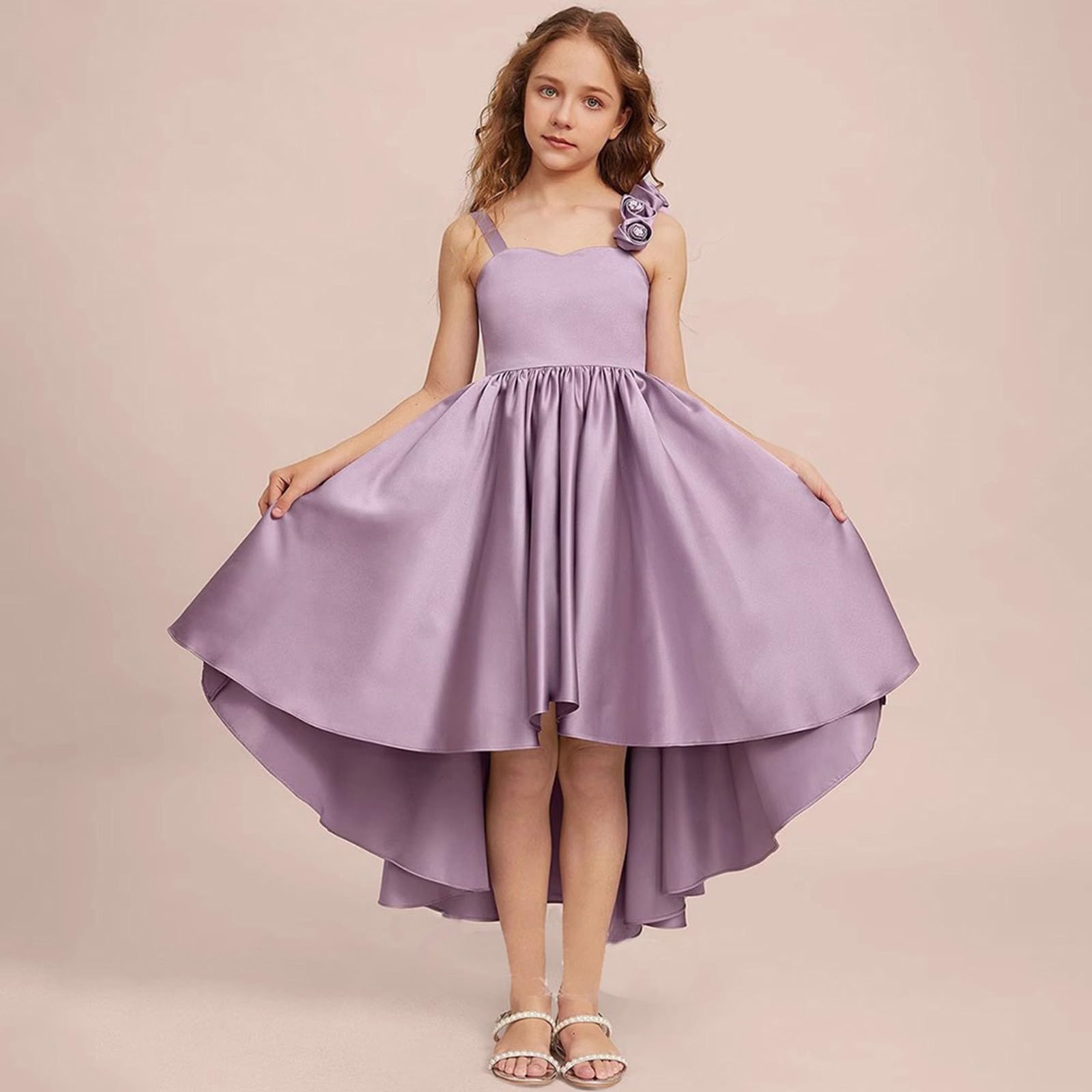 Robe de fête de princesse sans manches pour fille - Robe asymétrique - Robe de demoiselle d'honneur - Robe de bal formelle