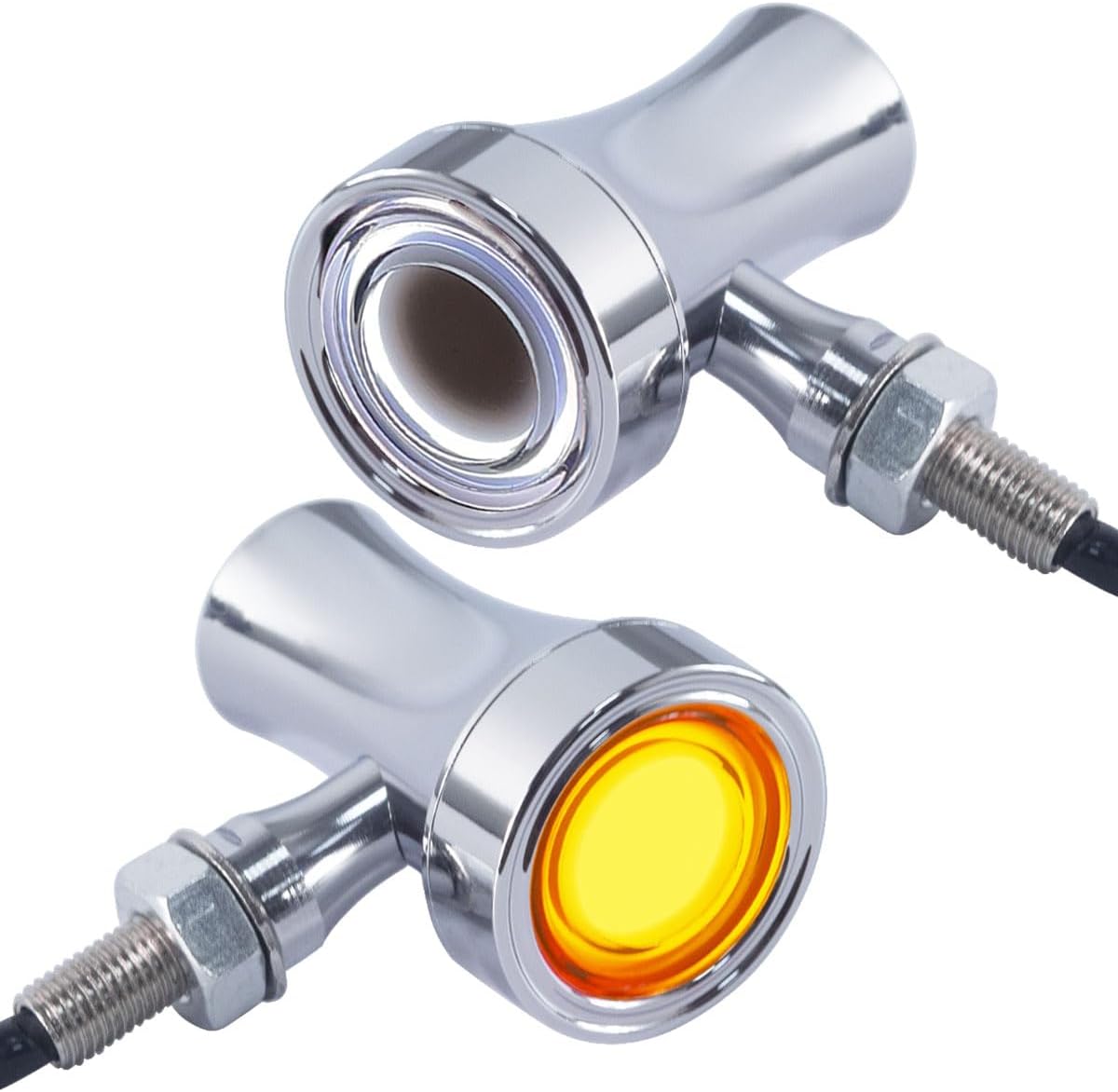 FATECIM 2X Motorcycle LED Front Turn Signals Running Driving Light Heavy Duty Motorbike White Amber Light Blinkers Indicators for Bobber Harley Honda Yamaha Suzuki Kawasaki Cruiser Chopper Chrome