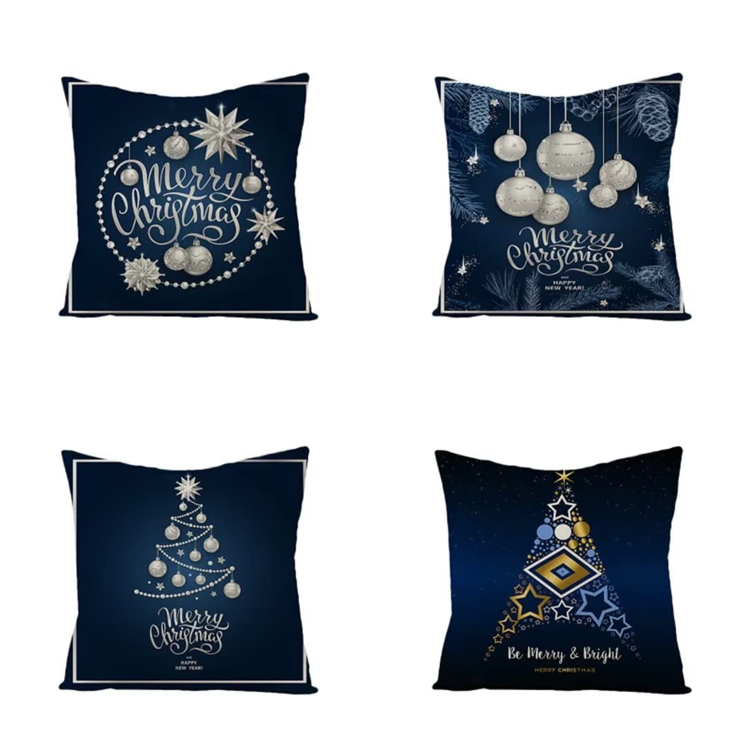 Housse de coussin Noël 40x40cm lot de 4 en lin pour canapé salon CH-1182