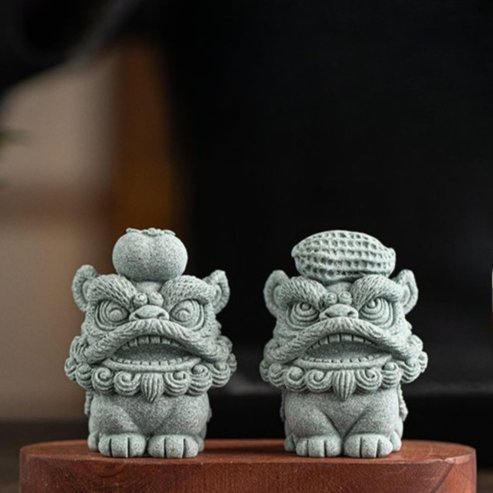Lions en pierre pour aquarium de 7,1 cm : paire de statues sculptées pour décor aquatique