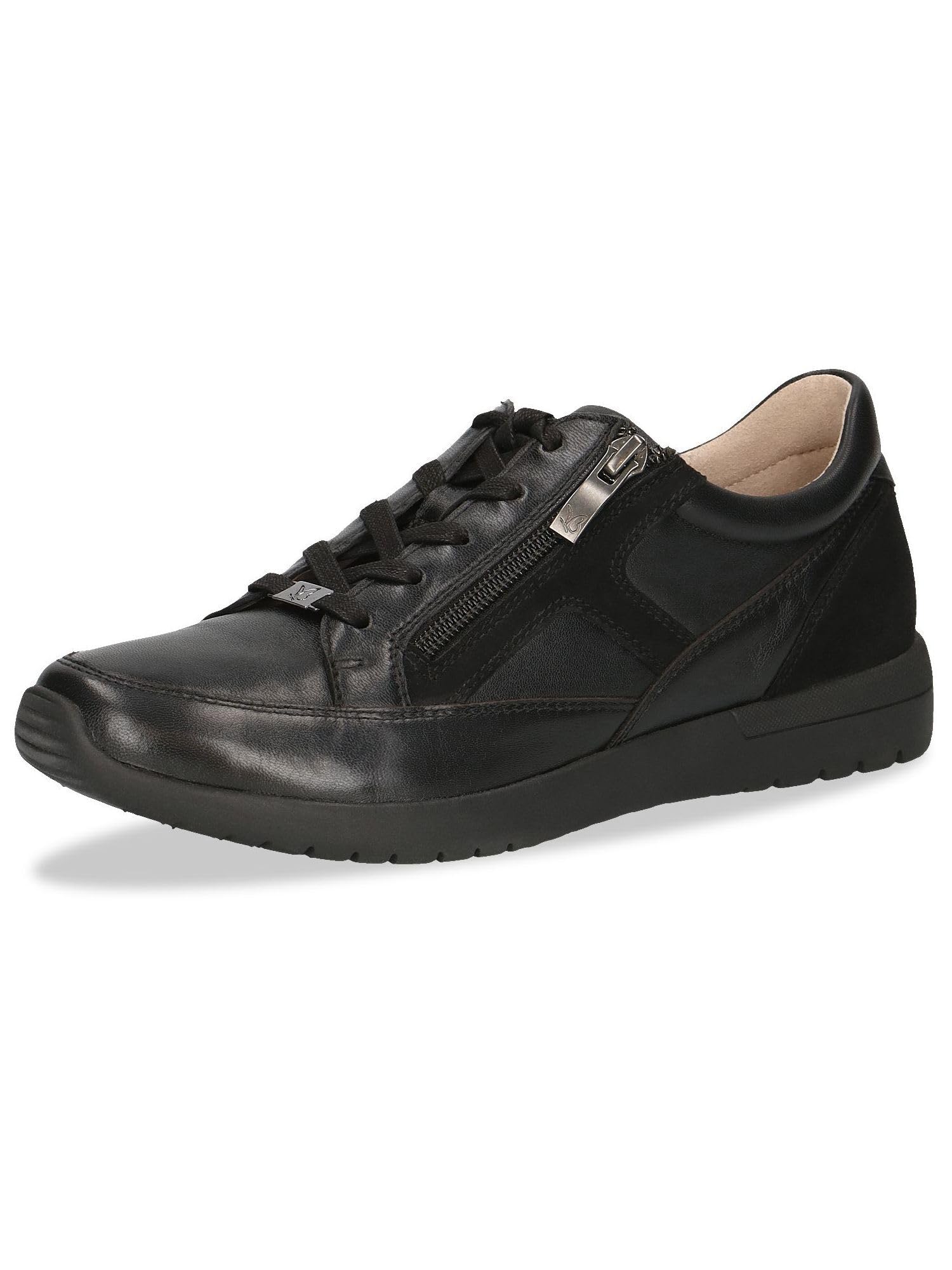CAPRICE Women's Low-top Leather Sneakers with Zipper, Black (Black Comb), 6.5 UK