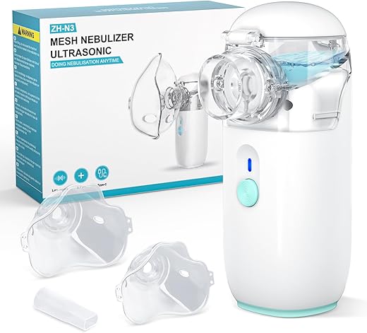 Portable Nebulizer Silence Nebulizer for Adults and Children Type C Rechargeable with 2 Masks and Nozzle, Adjustable Atomization Rate, Inhaler for Cough Respiratory Symptoms