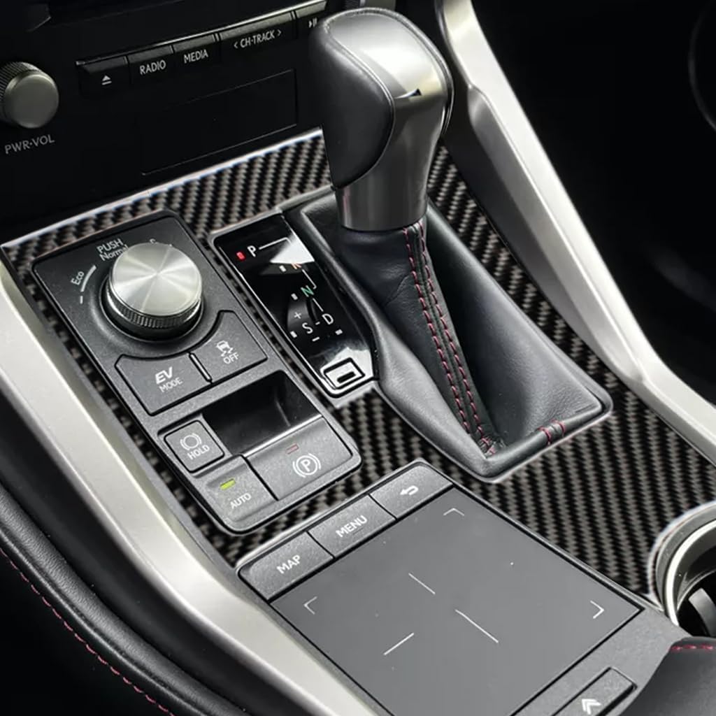 Real Carbon Fiber Interior Sticker Compatible with Lexus NX 200 300 200t 300h 2015-2021 2016 2017 2018 2019 2020 Car Gear Shift Panel Decal Floor Console Decor Accessories Trim Cover Style A Black
