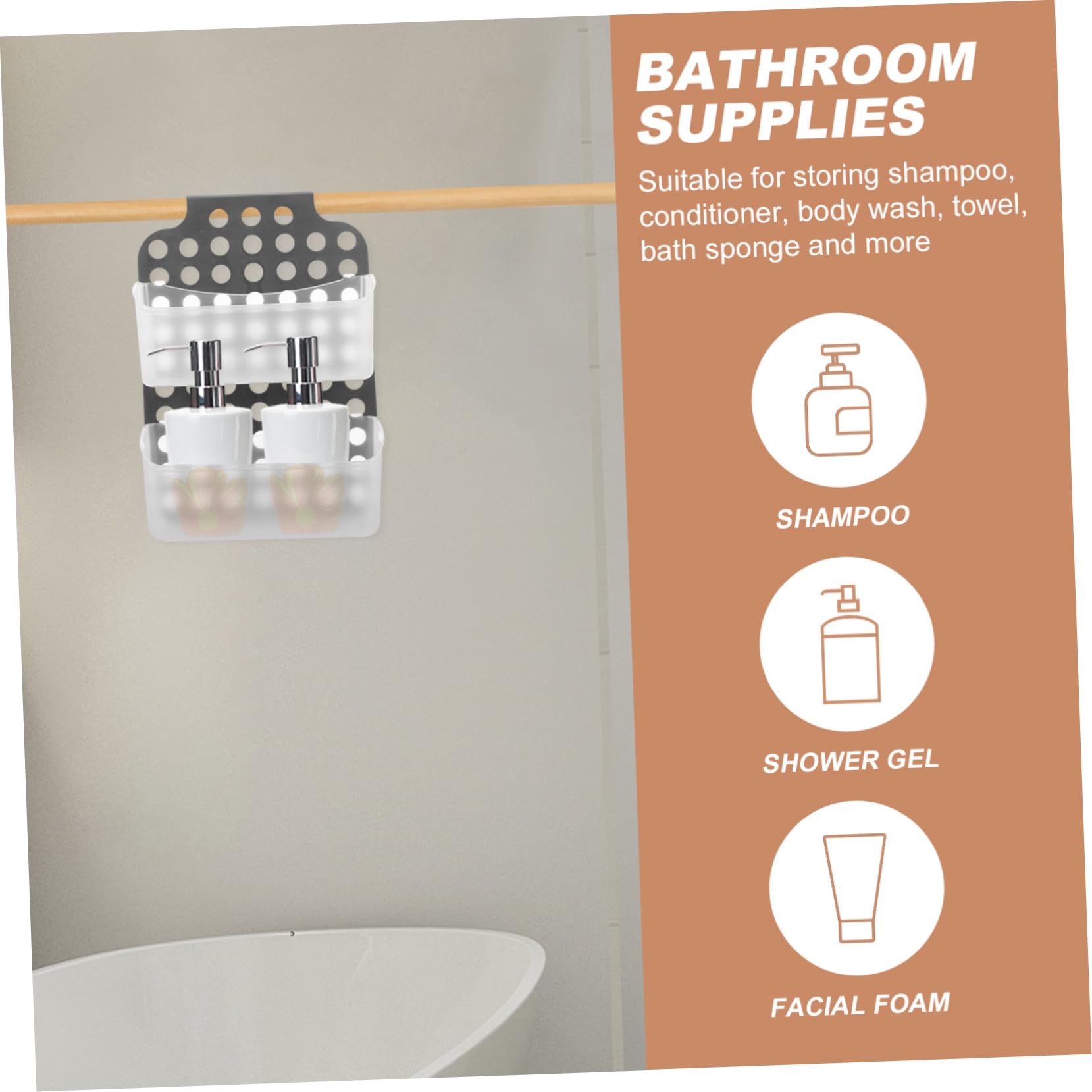 Zerodeko Bathroom Hanging Basket Punch Shower Organizer with Removable Baskets for Easy Installation Design and Increased Storage Space