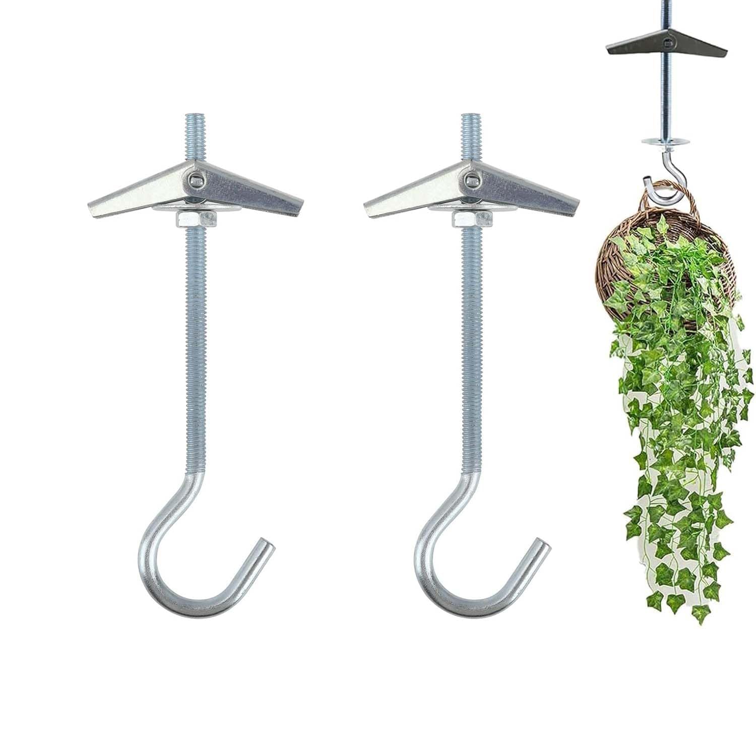 Fjdrsig No 2 Pack Ceiling Hooks For Hanging Plants M4 90Mm Heavy Duty Spring Toggle Fixings For Plasterboard Drywall And Cavity Walls For Flowerpots Lights And Home Decoration