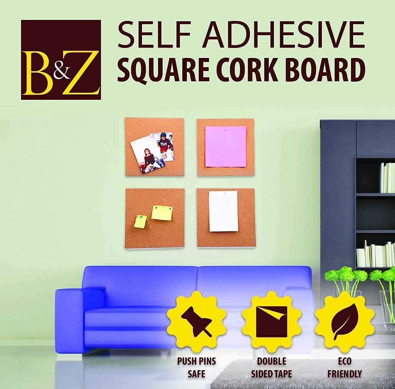 Square Cork Board Tiles with Full Sticky Back, Big Size Cork Board - Image 3