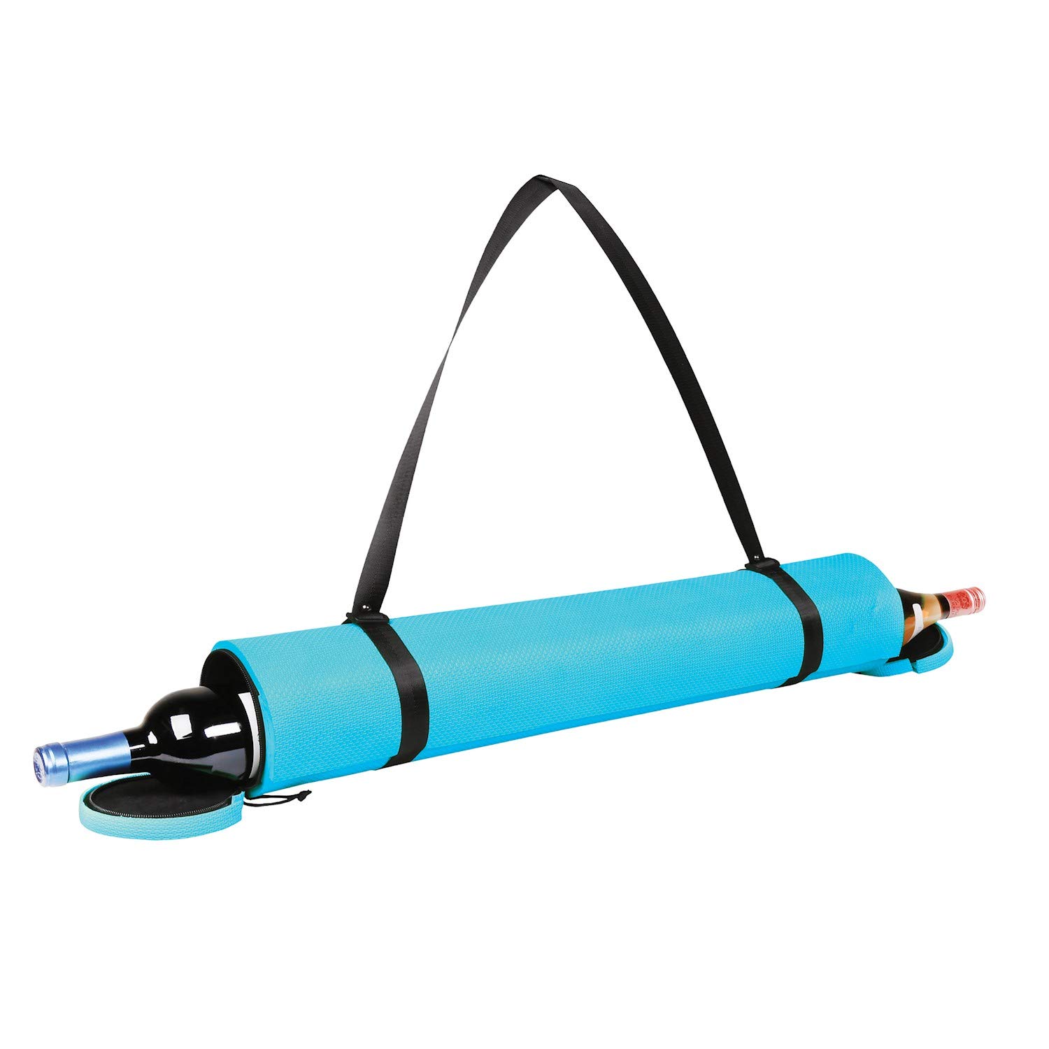 Yoga Mat Wine Bottle Carrier - Tote Bag with Shoulder Strap Holds 2 Bottles (Blue)