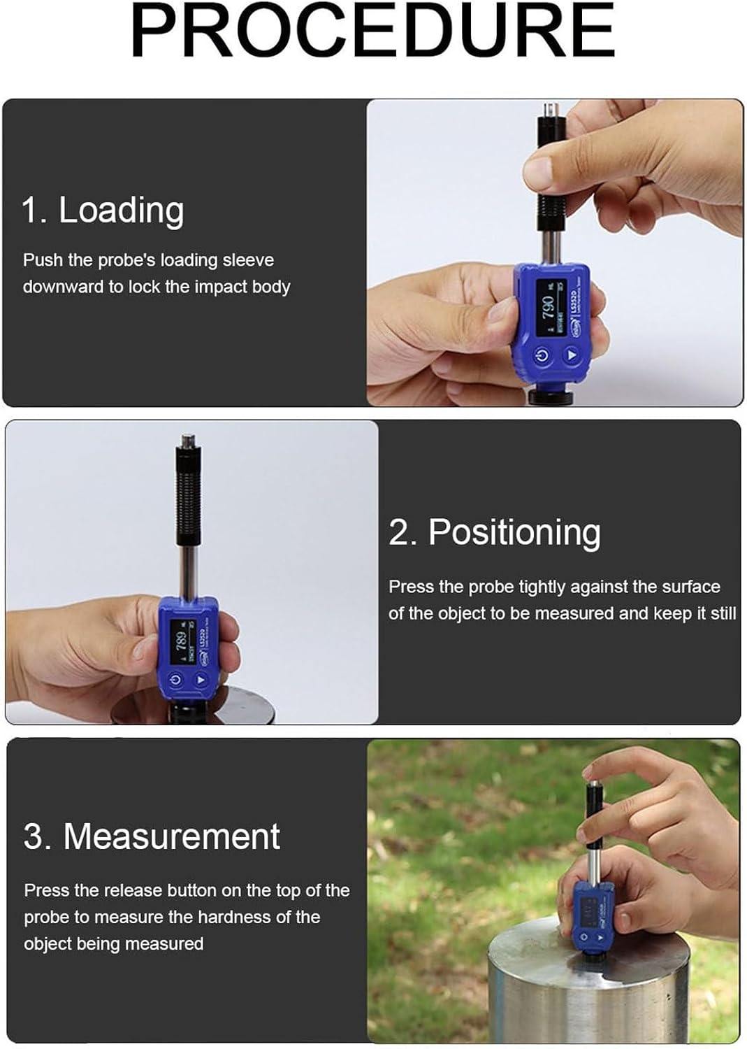 Leeb Hardness Tester Digital Metal Hardness Test Kit with Impact Device Dc Hl Hv Hb Hs Hra Hrb HRC for Steel Aluminum Iron Alloy CopperLS252C