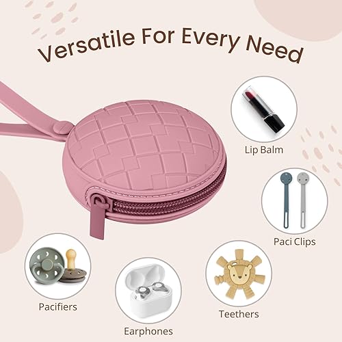 Miniatura 4 de Estuche para chupete, paquete de 2 fundas de silicona para bebé, contenedor protector de almacenamiento que se fija a cochecitos y bolsas de pañales