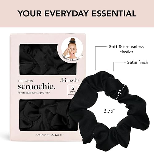 Vista 6 de Kitsch Funda de almohada de satén para cabello y piel, y coleteros de satén para mujeres con descuento