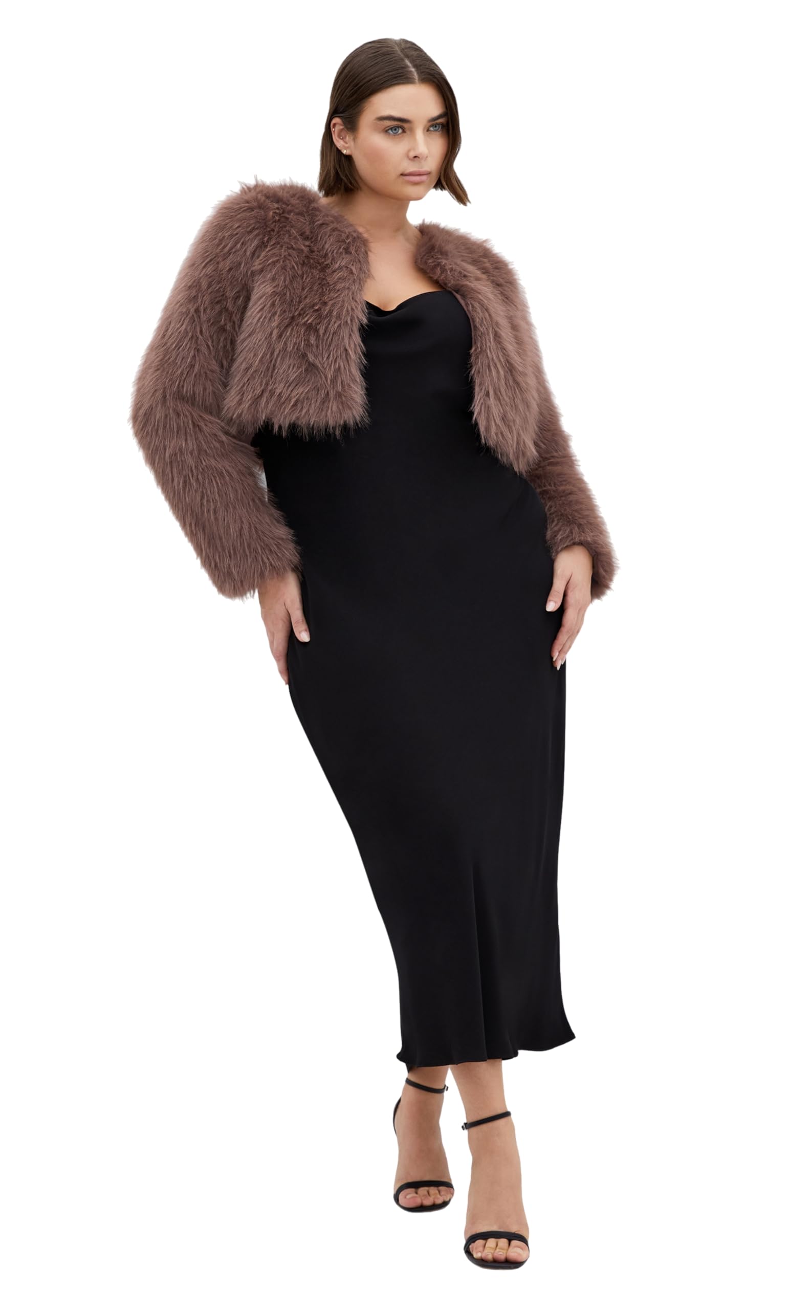 City Chic Womens Plus Size Jacket - Angelica Faux Fur Crop