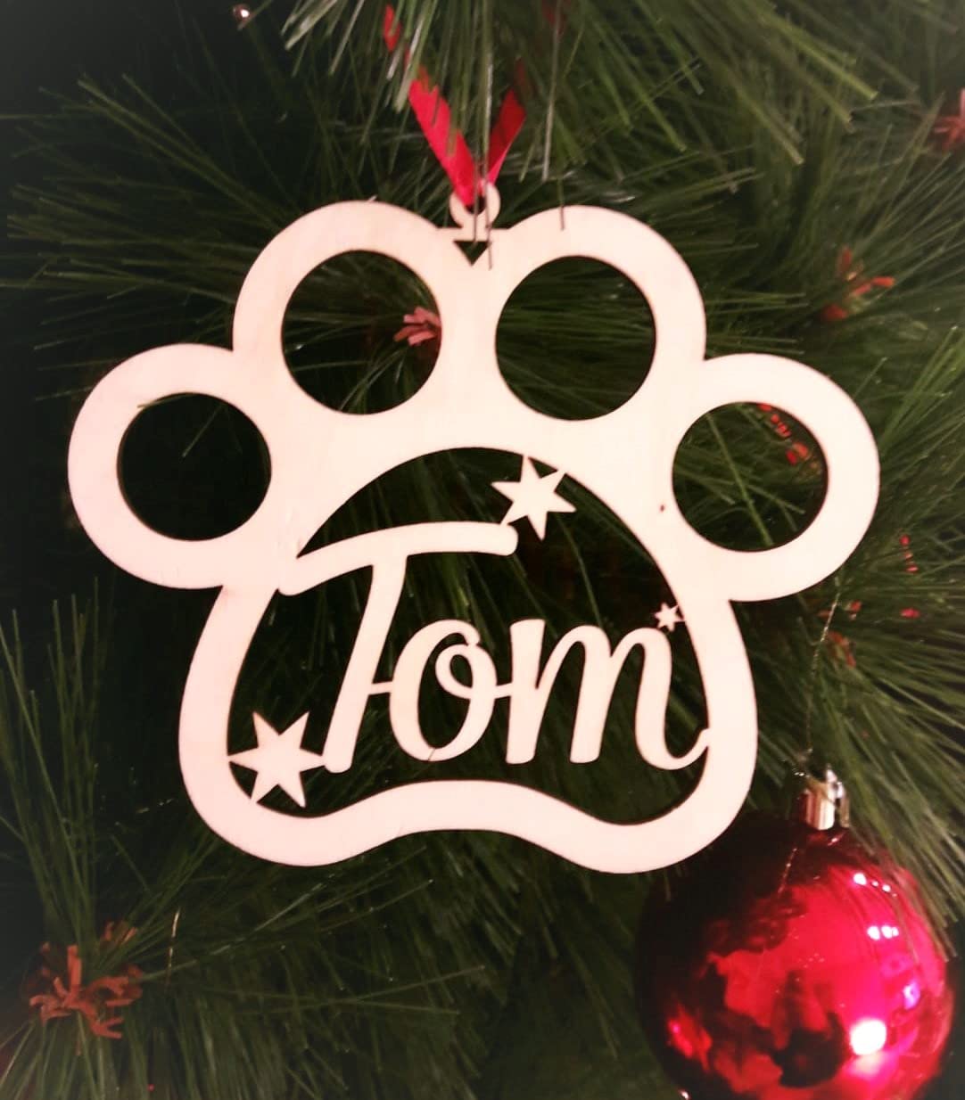Bolas de Árbol de Navidad Personalizadas de Madera con Nombre para animales o mascotas