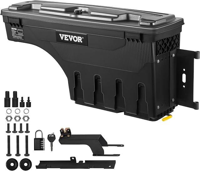 VEVOR Boîte de rangement de lit de camion, convient Ford F-150 2015-2021, Côté passager, Boîte à outils de puits de roue verrouillable avec cadenas de mot de passe, étanche et durable ABS Boîte à outils