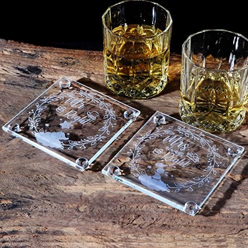 Set of 2 Square K9 Crystal Coaster Laser Engraved Mr Right & Mrs always Right Gifts for couple Wedding Unique and Lovely Glass Keepsake for Parents on Anniversary