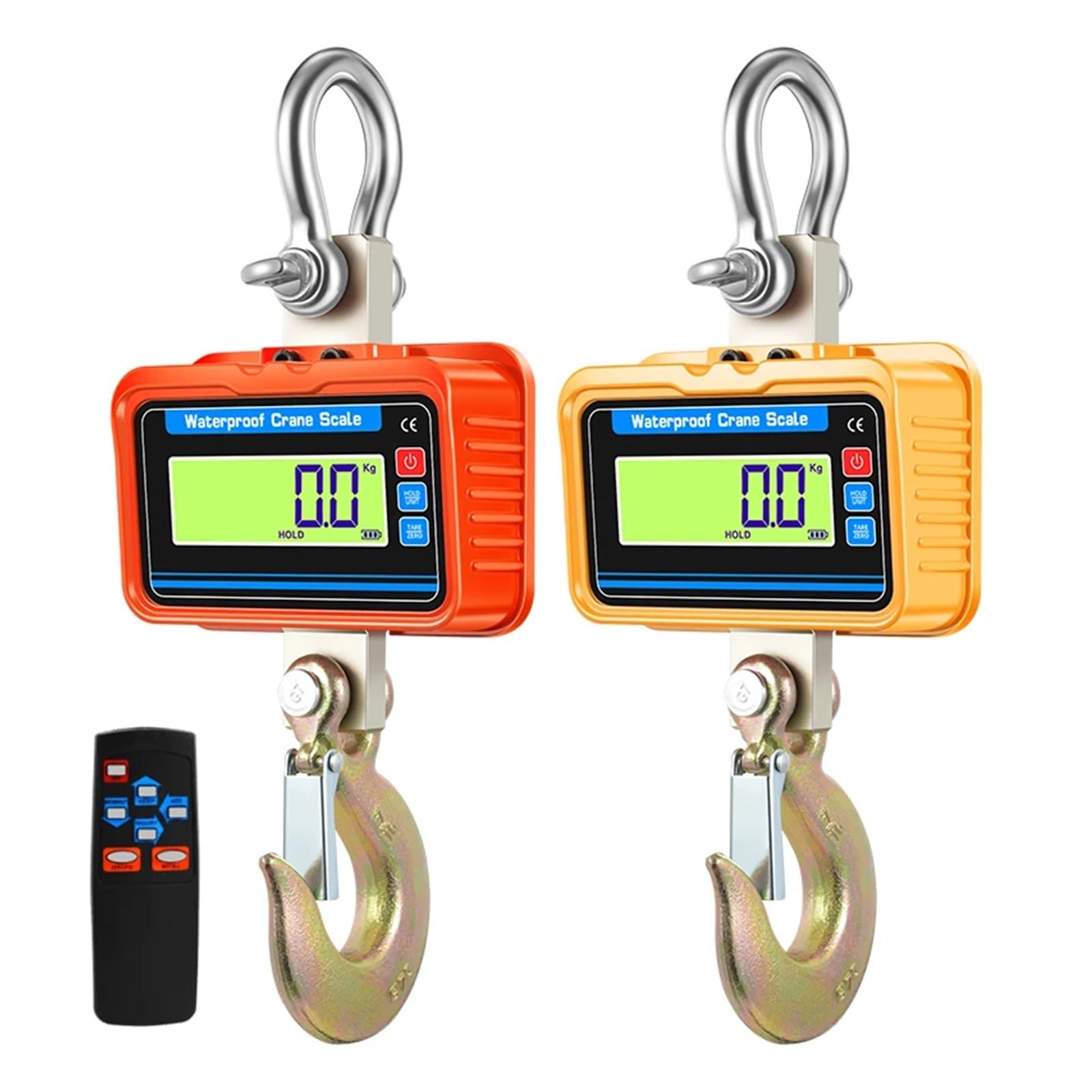 Báscula de grúa digital resistente al agua 3 toneladas, báscula colgante LCD 3000 kg, control remoto 20 m, balanza peso con gancho acero aleación(Yellow)